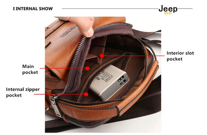 JEEP Multi-function Leather Business Shoulder Bag